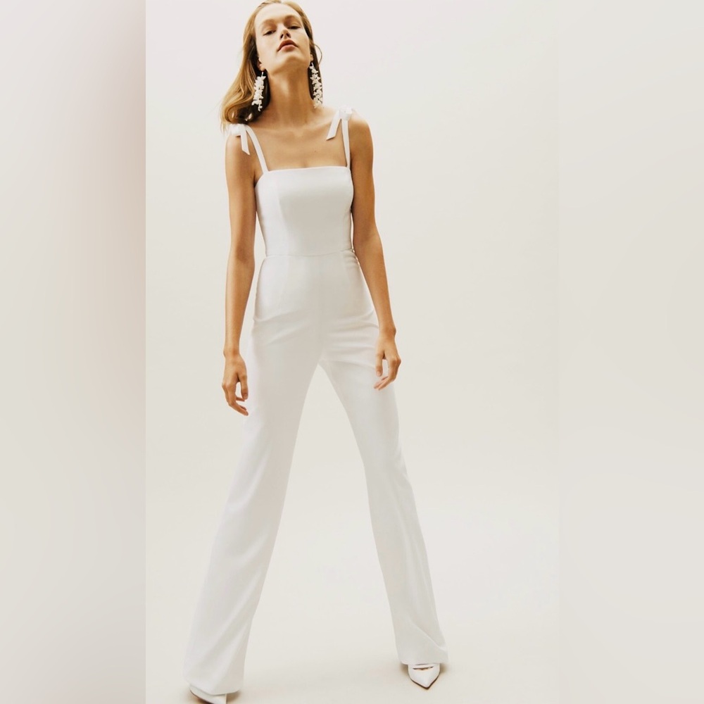BHLDN Theia Trinity Bridal Jumpsuit w Shoulder Ties